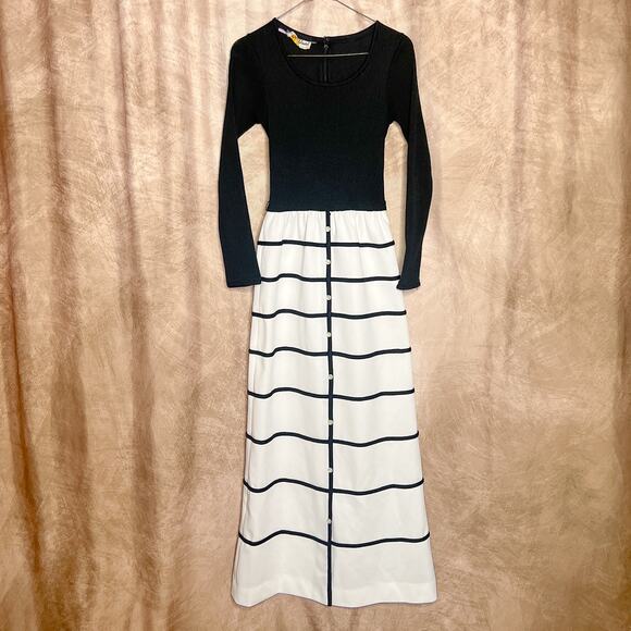 Vintage 70s Ayres Unlimited Two Tone Ribbed Geometric Print Maxi Dress Mod Retro - Picture 8 of 13
